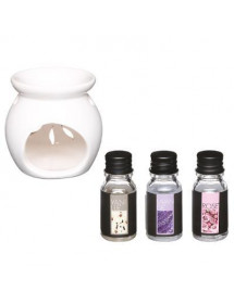 Brûle-parfum en céramique blanche et 3 huiles parfumées florales - Atmosphera